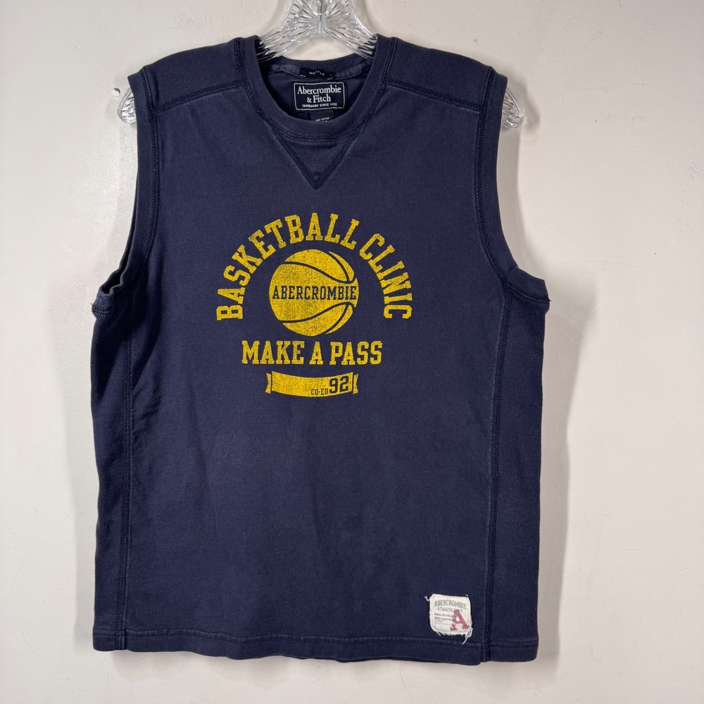 Abercrombie & Fitch Y2K Mens Blue Basketball Clinic Gym Muscle Tank Top Sz M Vtg